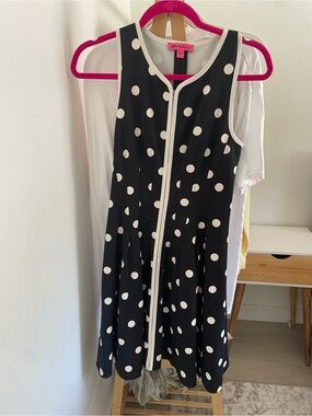 Polka Dot Sleeveless Fit & Flare Dress - Black and White - Women’s